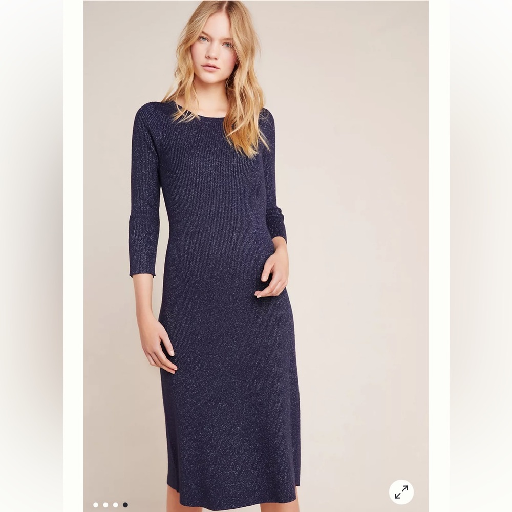 Anthropologie Navy Selena Shimmer Midi Sweater Dress M